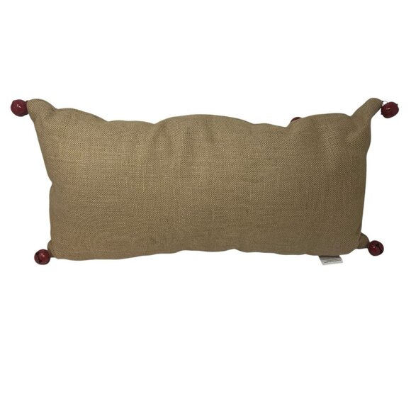 Pottery Barn Christmas Jingle Red Bells Burlap Lumbar Decorative Pillow 12”x24” - Picture 2 of 5